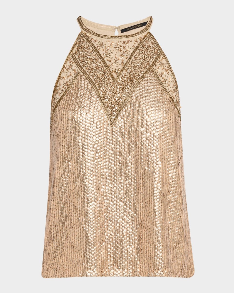 Luna Bead & Sequin Halter Blous